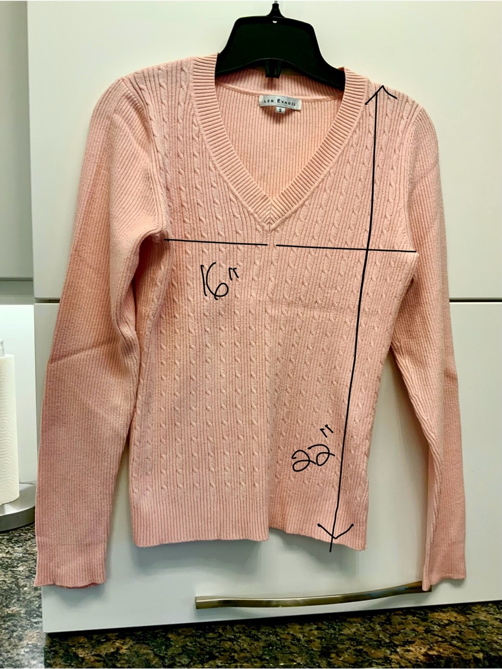 LES EGARES Blush Pink Cable V-Neck Sweater - Small size